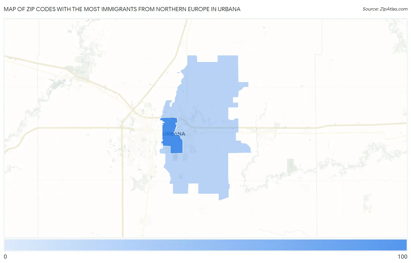 Zip Codes with the Most Immigrants from Northern Europe in Urbana Map