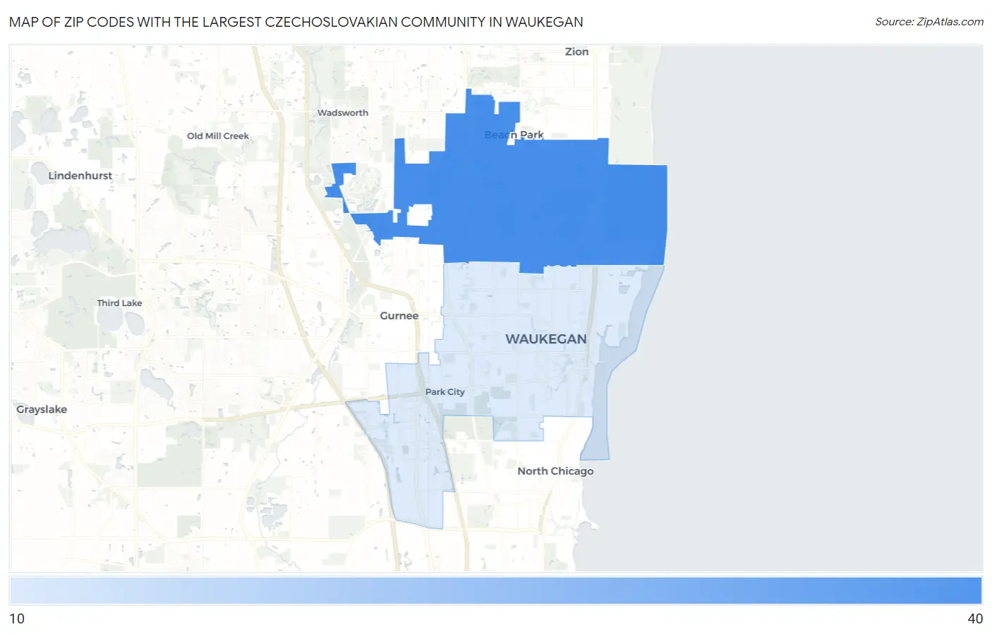 Zip Codes with the Largest Czechoslovakian Community in Waukegan Map