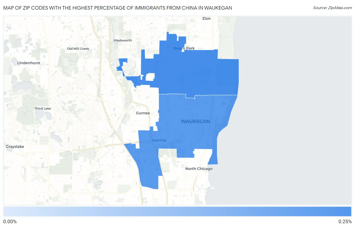 Zip Codes with the Highest Percentage of Immigrants from China in Waukegan Map