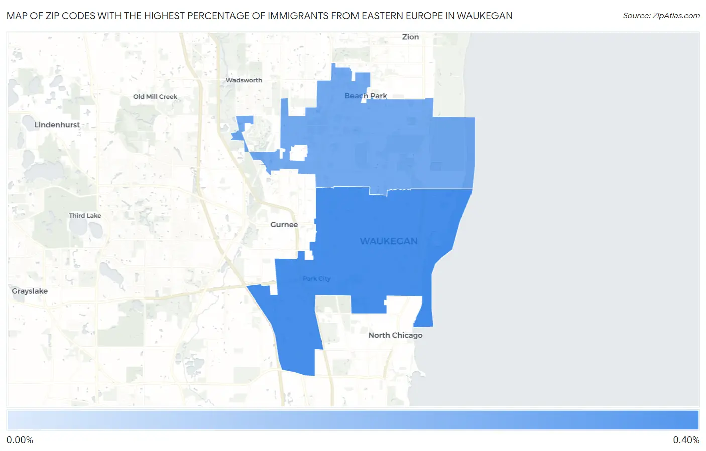Zip Codes with the Highest Percentage of Immigrants from Eastern Europe in Waukegan Map