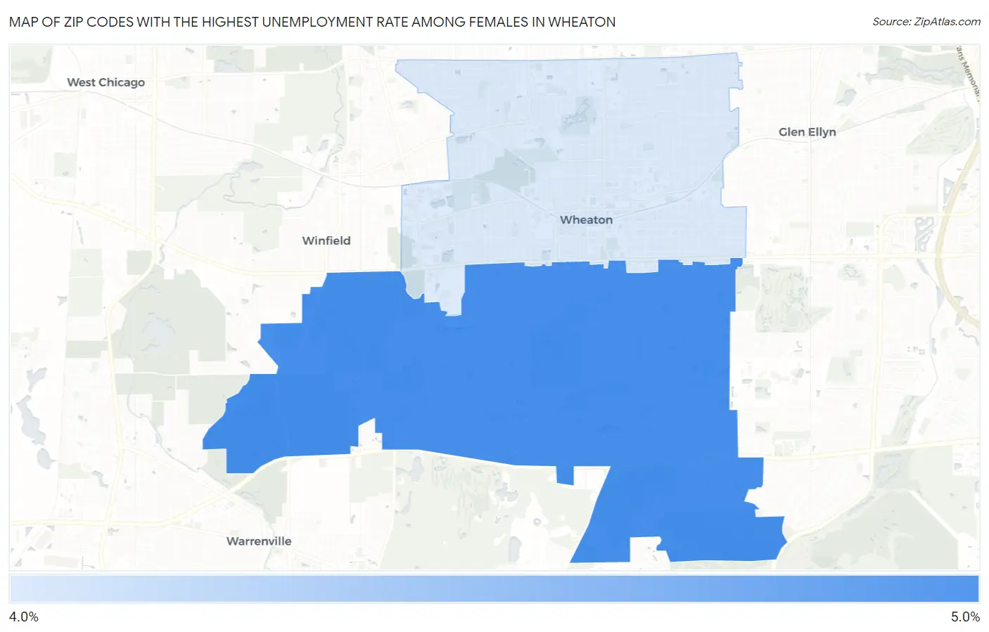 Zip Codes with the Highest Unemployment Rate Among Females in Wheaton Map