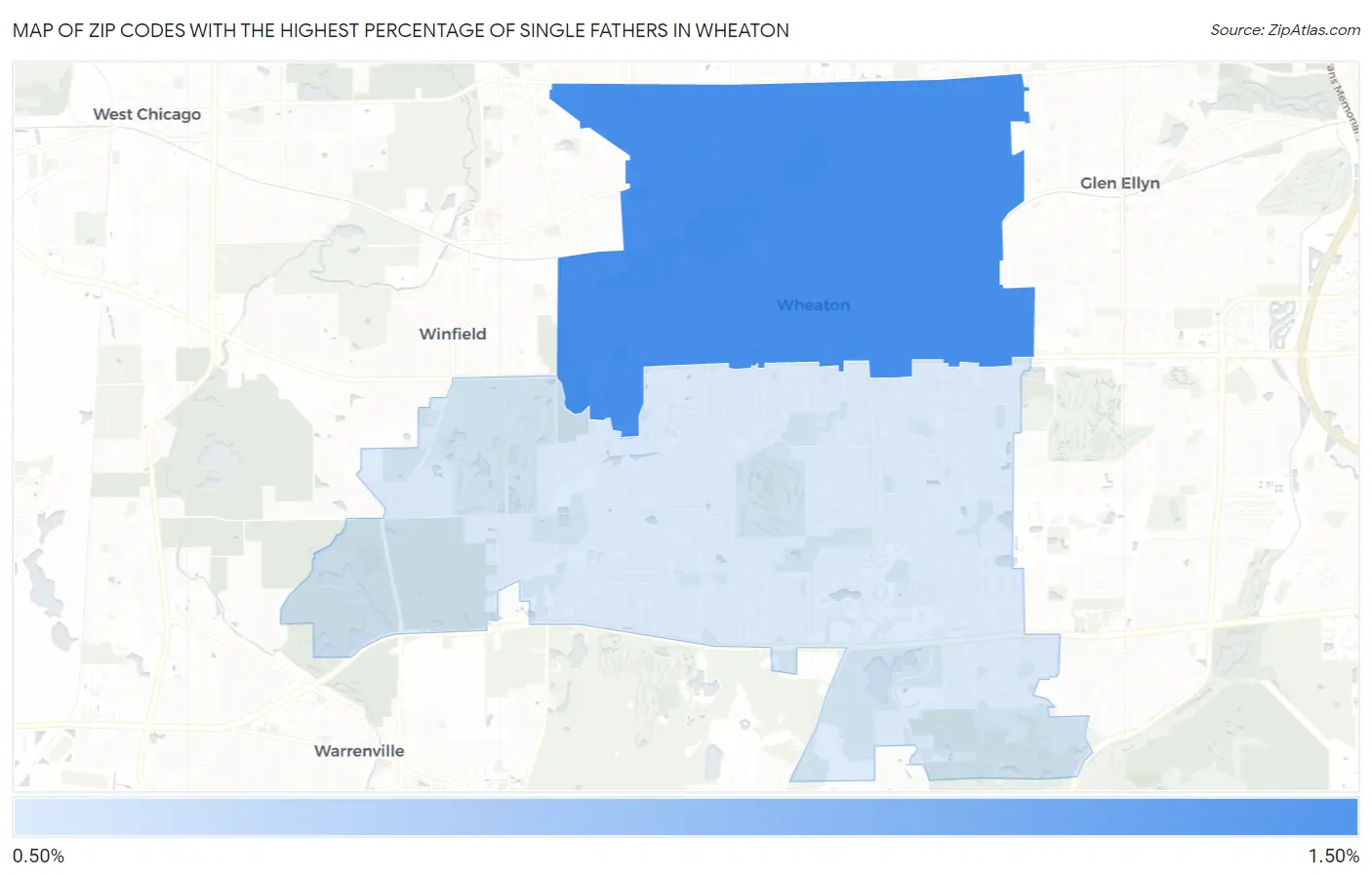 Zip Codes with the Highest Percentage of Single Fathers in Wheaton Map