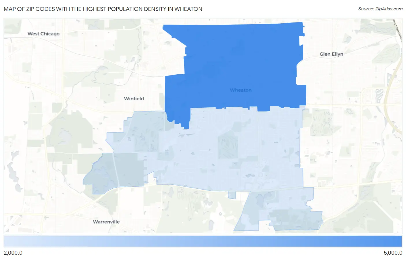Zip Codes with the Highest Population Density in Wheaton Map