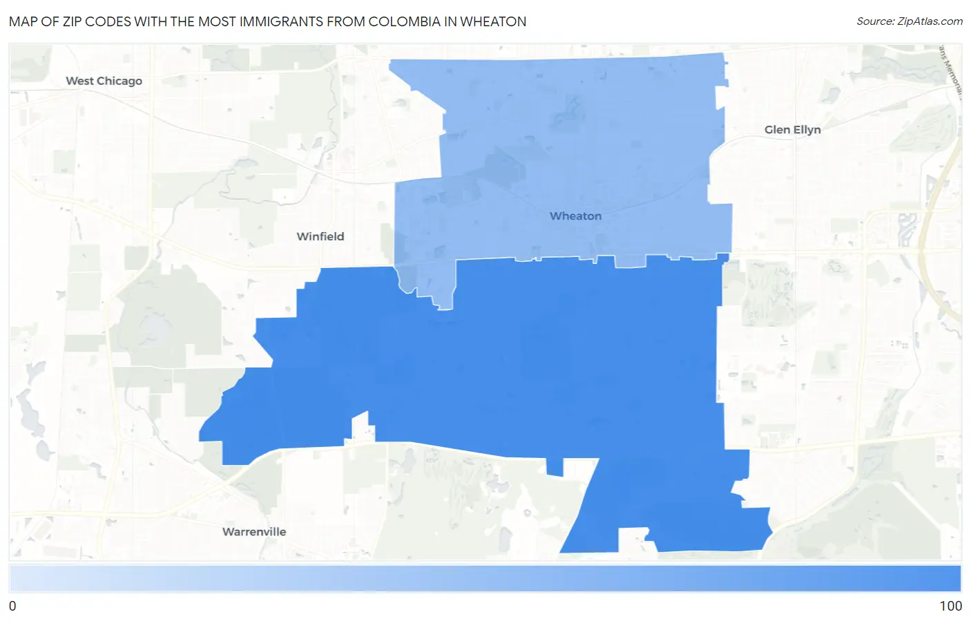 Zip Codes with the Most Immigrants from Colombia in Wheaton Map