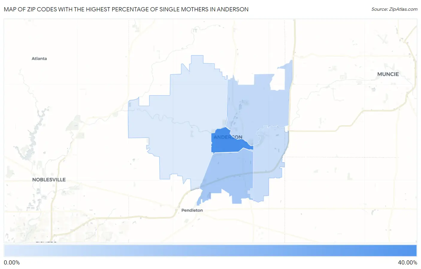 Zip Codes with the Highest Percentage of Single Mothers in Anderson Map