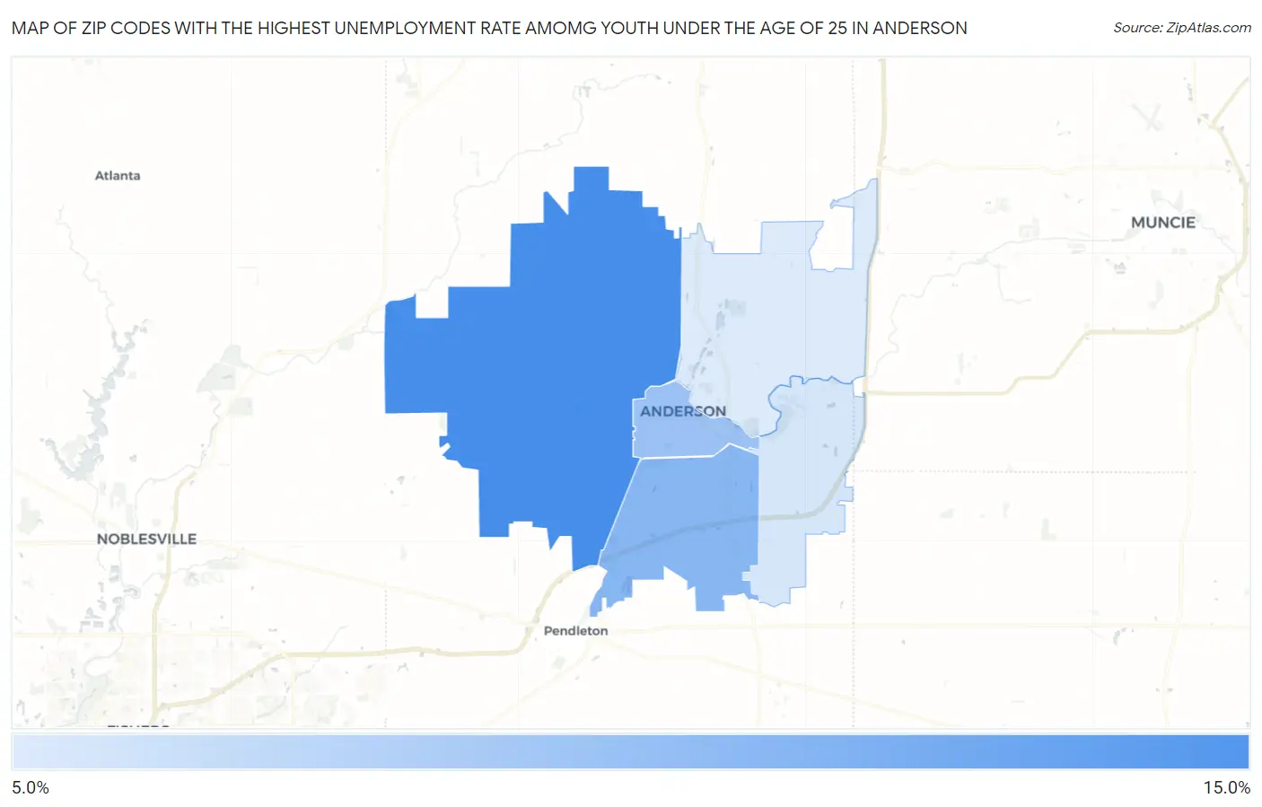 Zip Codes with the Highest Unemployment Rate Amomg Youth Under the Age of 25 in Anderson Map
