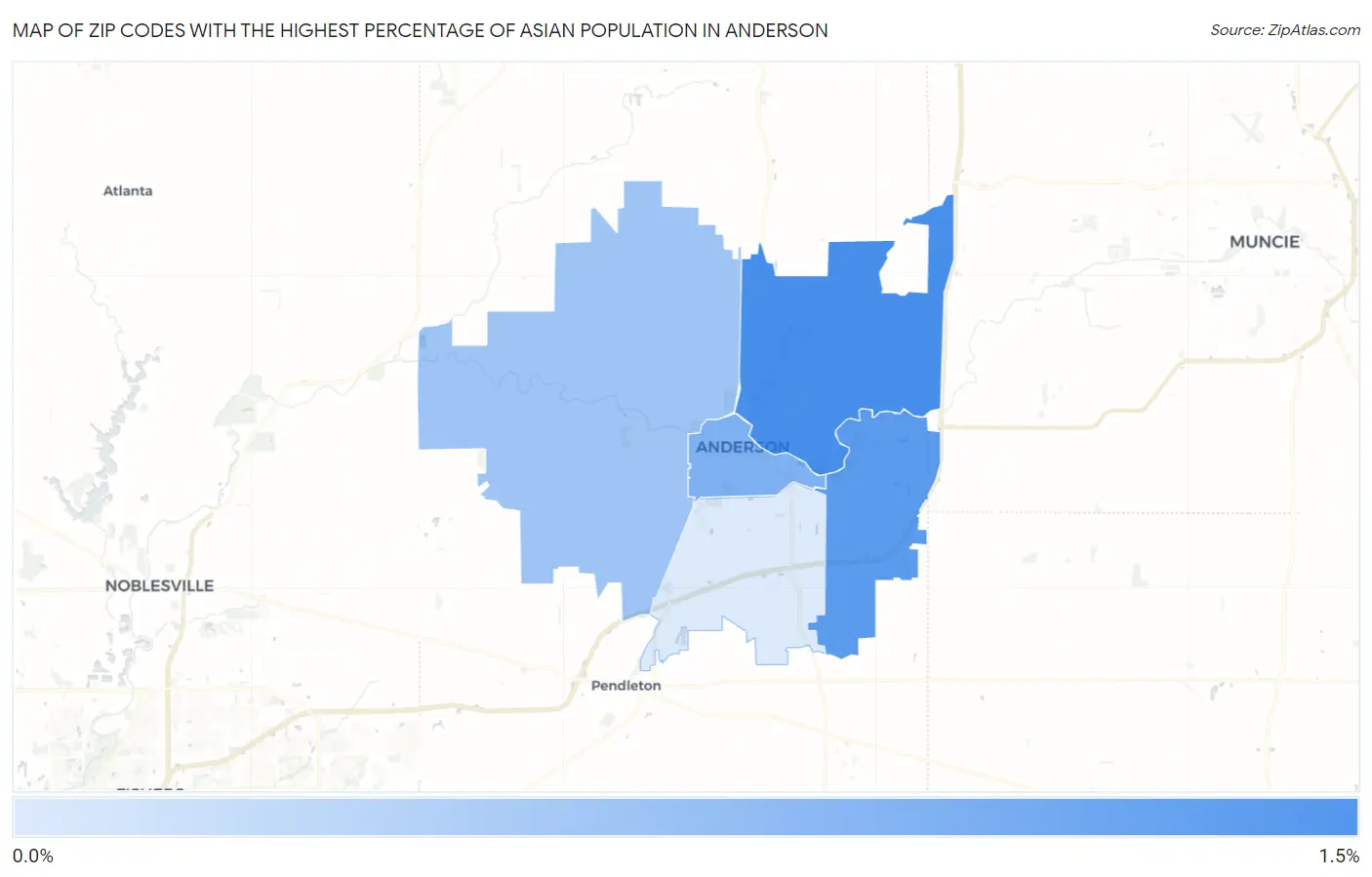 Zip Codes with the Highest Percentage of Asian Population in Anderson Map