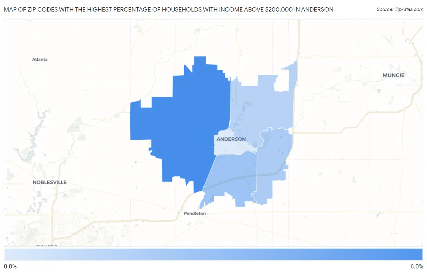Zip Codes with the Highest Percentage of Households with Income Above $200,000 in Anderson Map