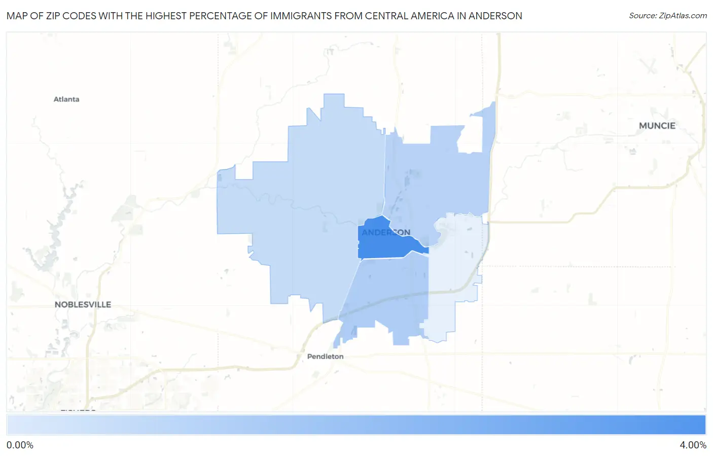 Zip Codes with the Highest Percentage of Immigrants from Central America in Anderson Map