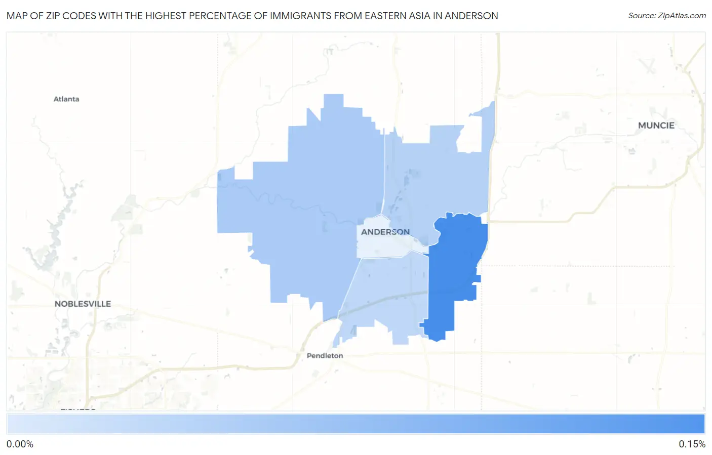 Zip Codes with the Highest Percentage of Immigrants from Eastern Asia in Anderson Map