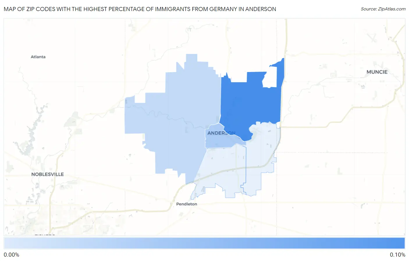 Zip Codes with the Highest Percentage of Immigrants from Germany in Anderson Map