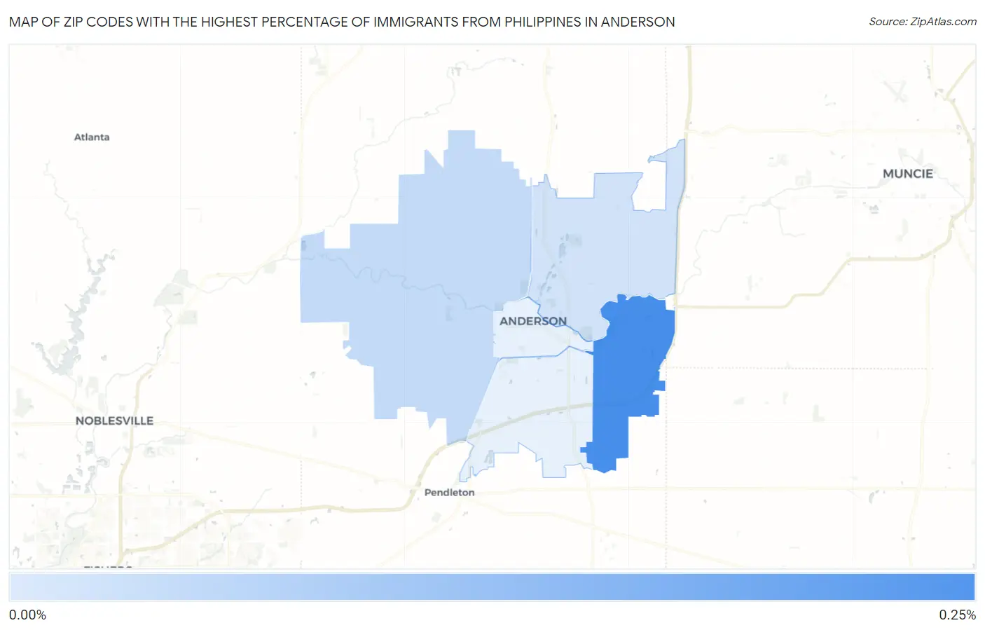 Zip Codes with the Highest Percentage of Immigrants from Philippines in Anderson Map