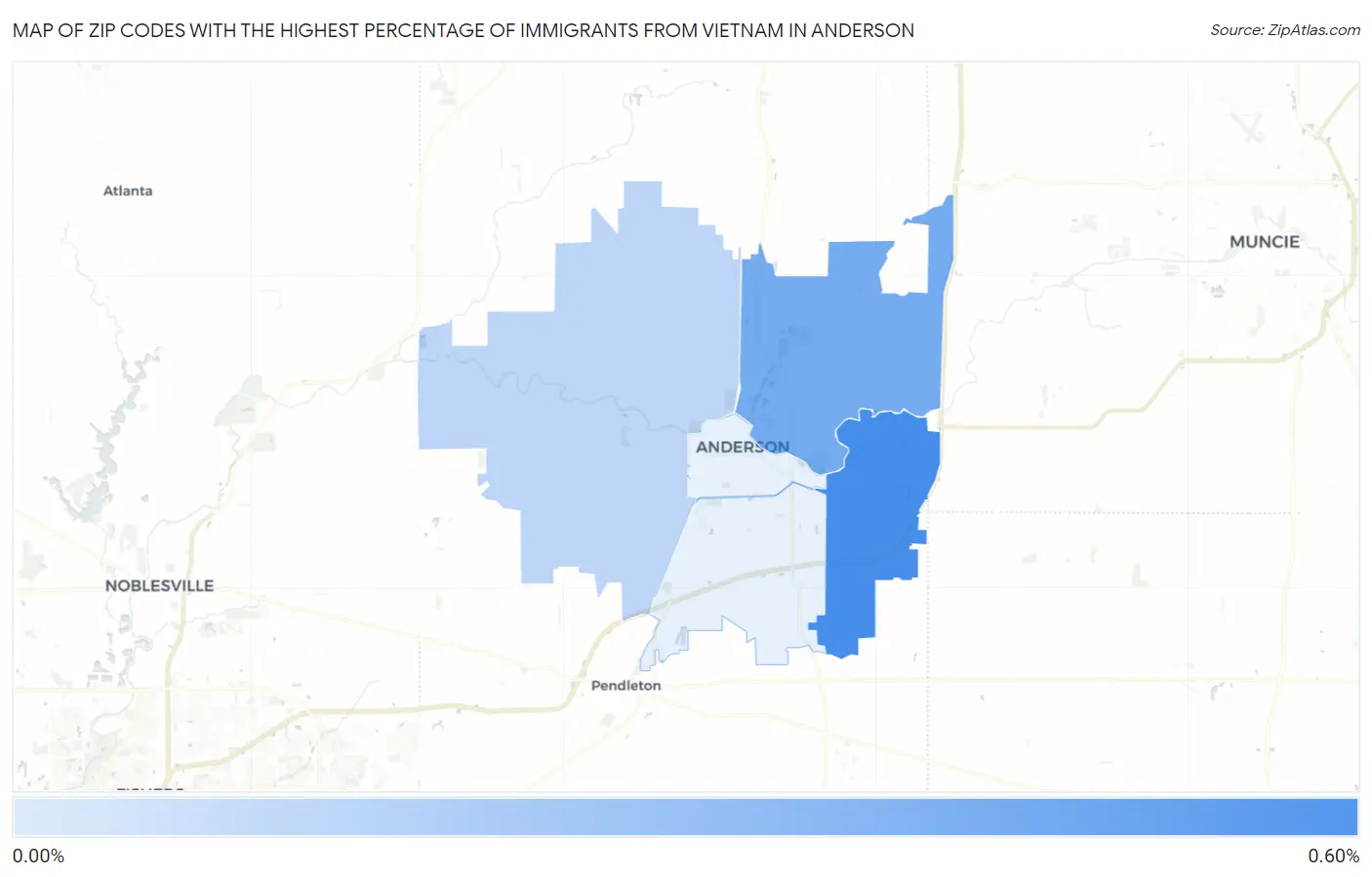 Zip Codes with the Highest Percentage of Immigrants from Vietnam in Anderson Map