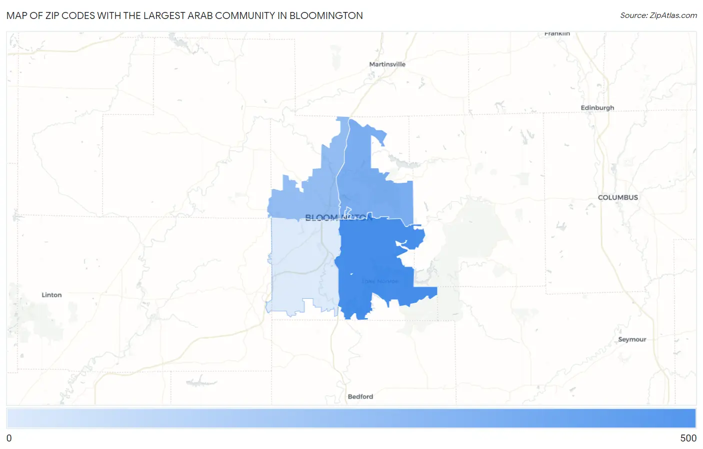 Zip Codes with the Largest Arab Community in Bloomington Map
