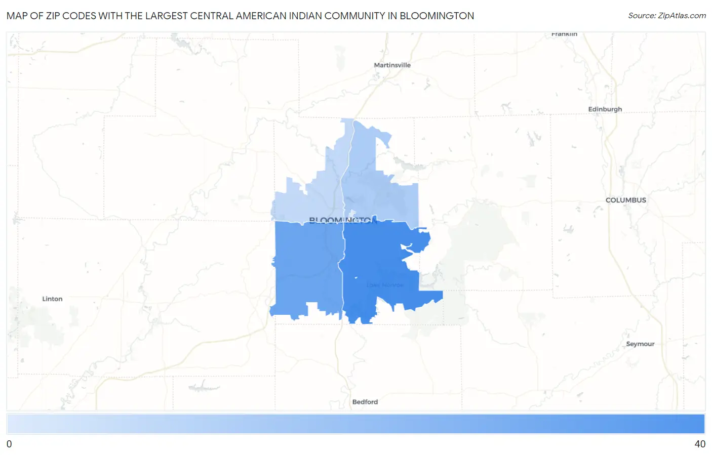 Zip Codes with the Largest Central American Indian Community in Bloomington Map