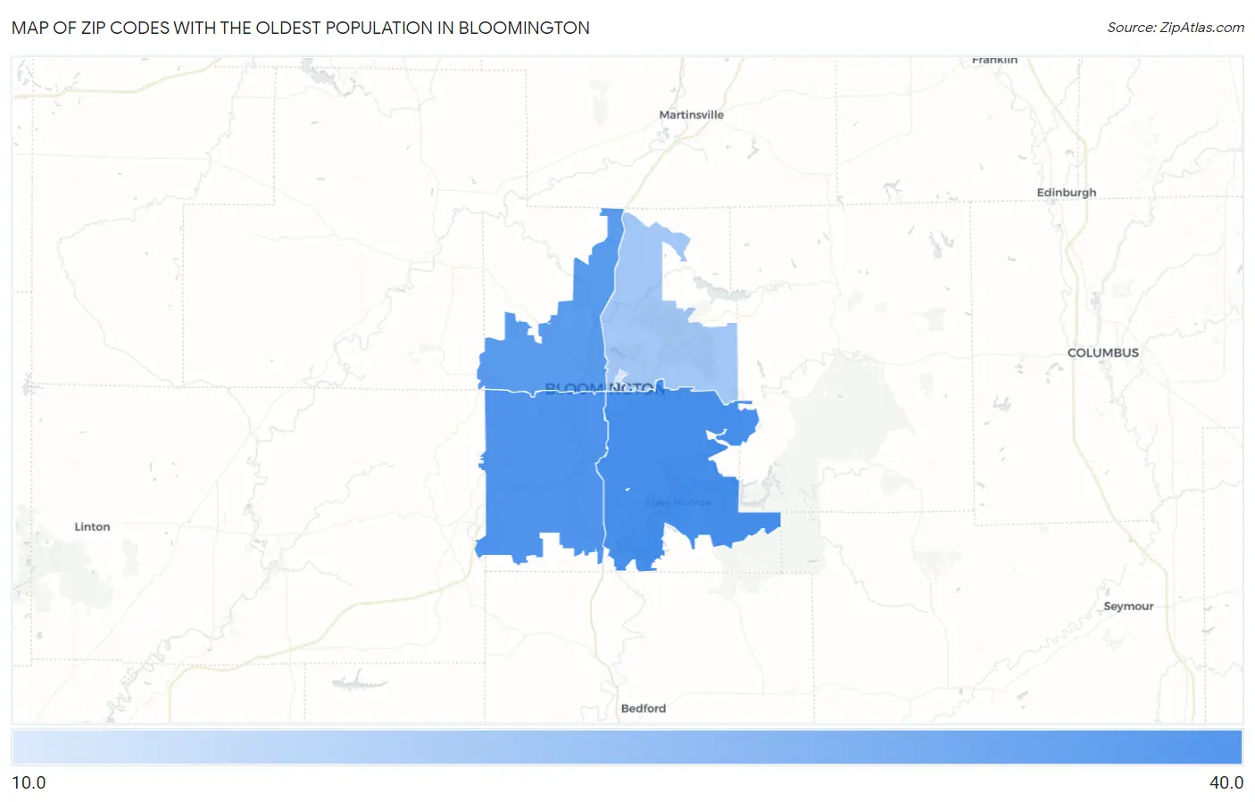Zip Codes with the Oldest Population in Bloomington Map