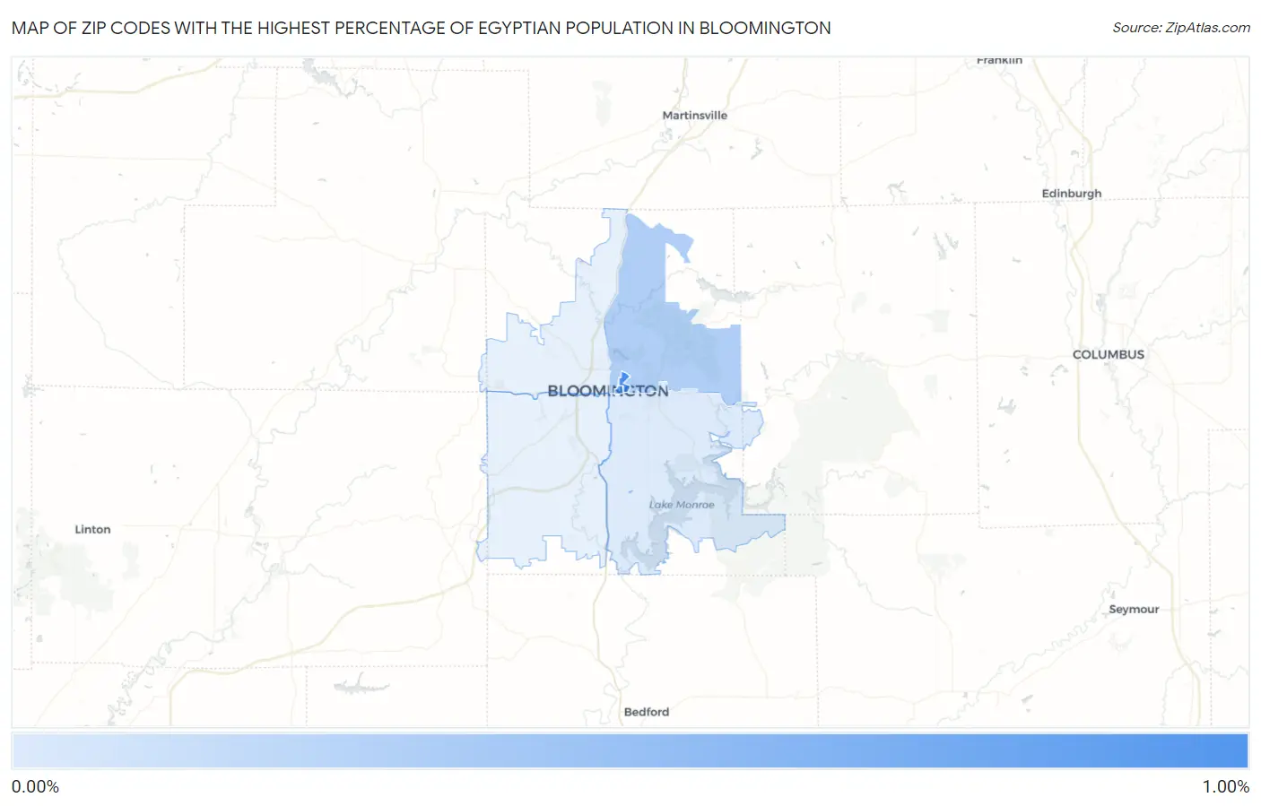 Zip Codes with the Highest Percentage of Egyptian Population in Bloomington Map