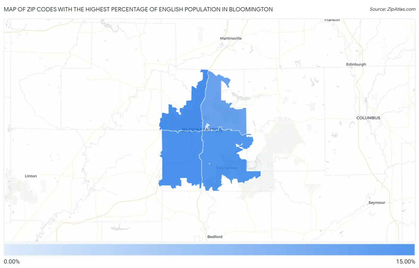 Zip Codes with the Highest Percentage of English Population in Bloomington Map