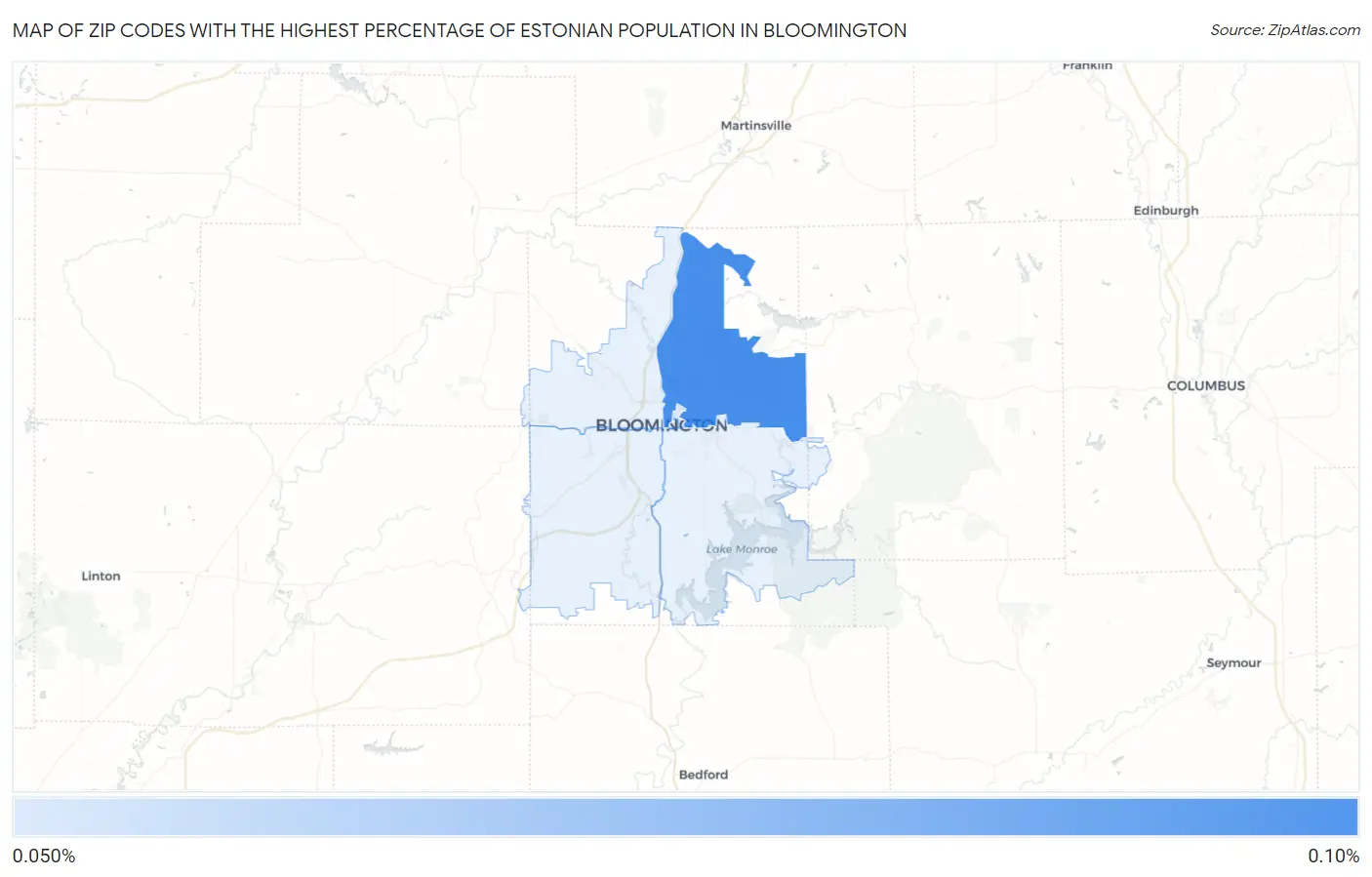 Zip Codes with the Highest Percentage of Estonian Population in Bloomington Map