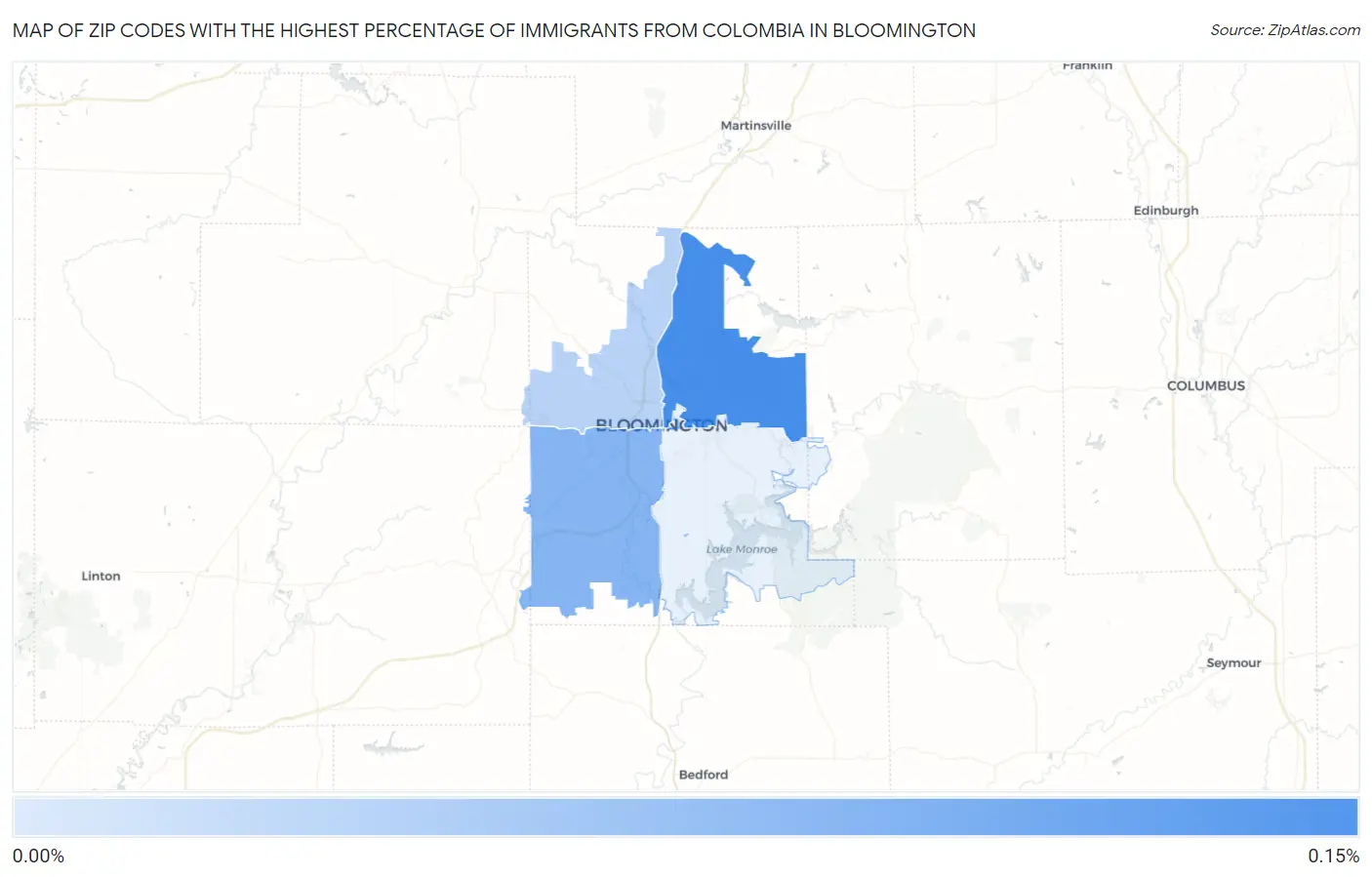 Zip Codes with the Highest Percentage of Immigrants from Colombia in Bloomington Map