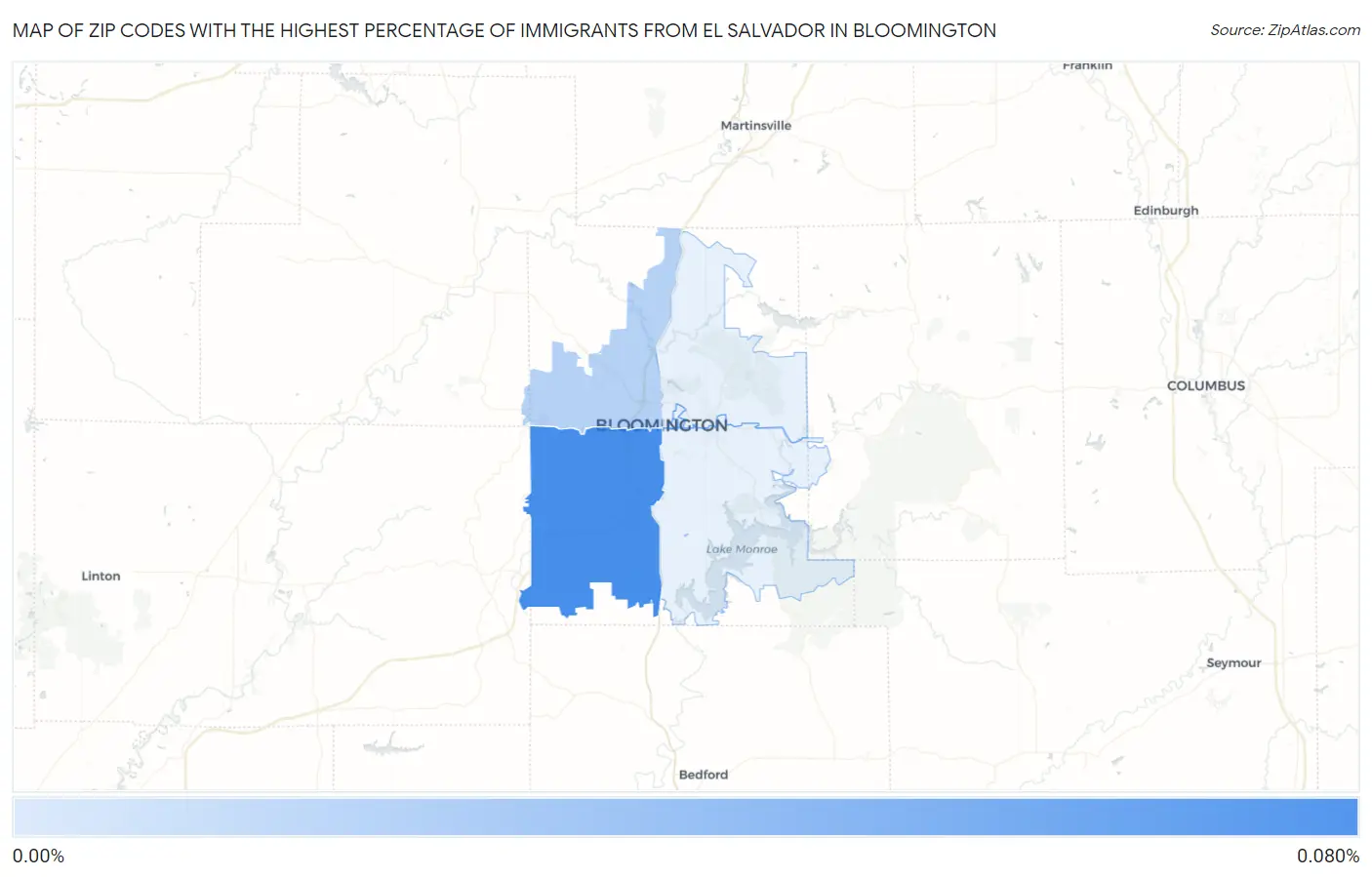 Zip Codes with the Highest Percentage of Immigrants from El Salvador in Bloomington Map