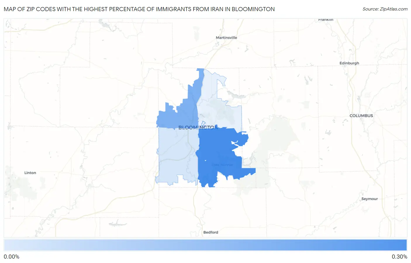 Zip Codes with the Highest Percentage of Immigrants from Iran in Bloomington Map