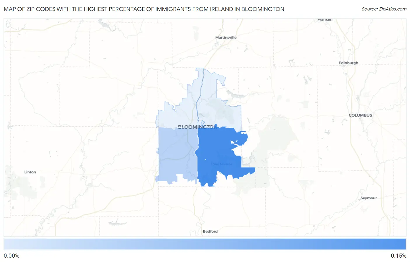 Zip Codes with the Highest Percentage of Immigrants from Ireland in Bloomington Map