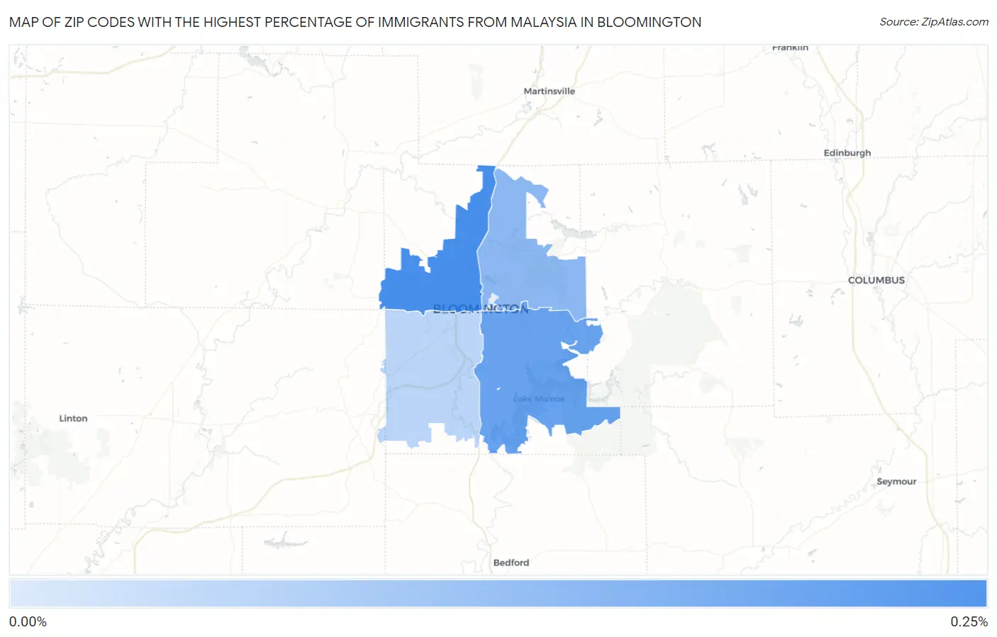 Zip Codes with the Highest Percentage of Immigrants from Malaysia in Bloomington Map