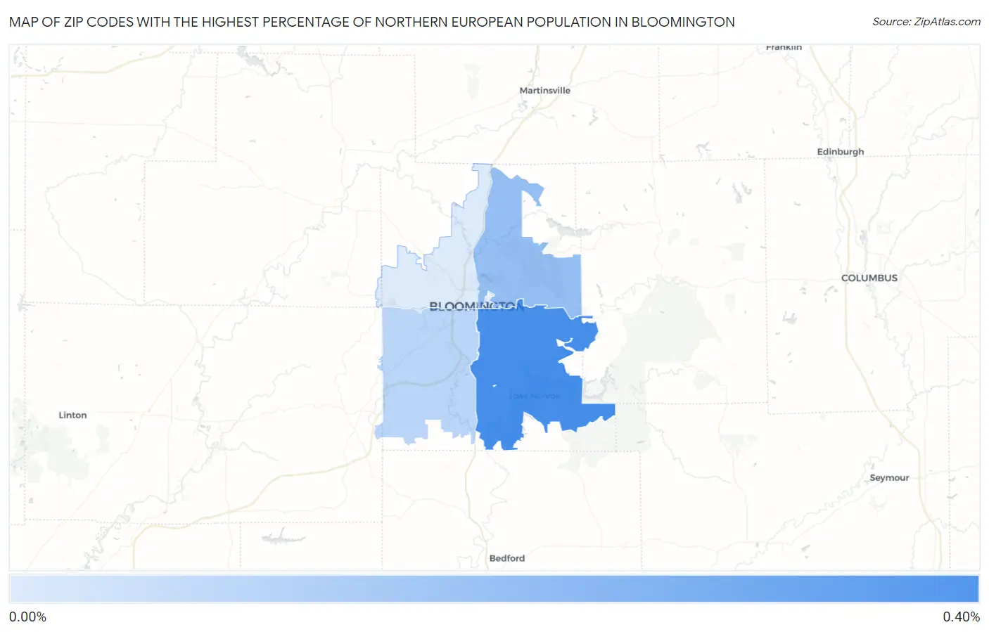 Zip Codes with the Highest Percentage of Northern European Population in Bloomington Map