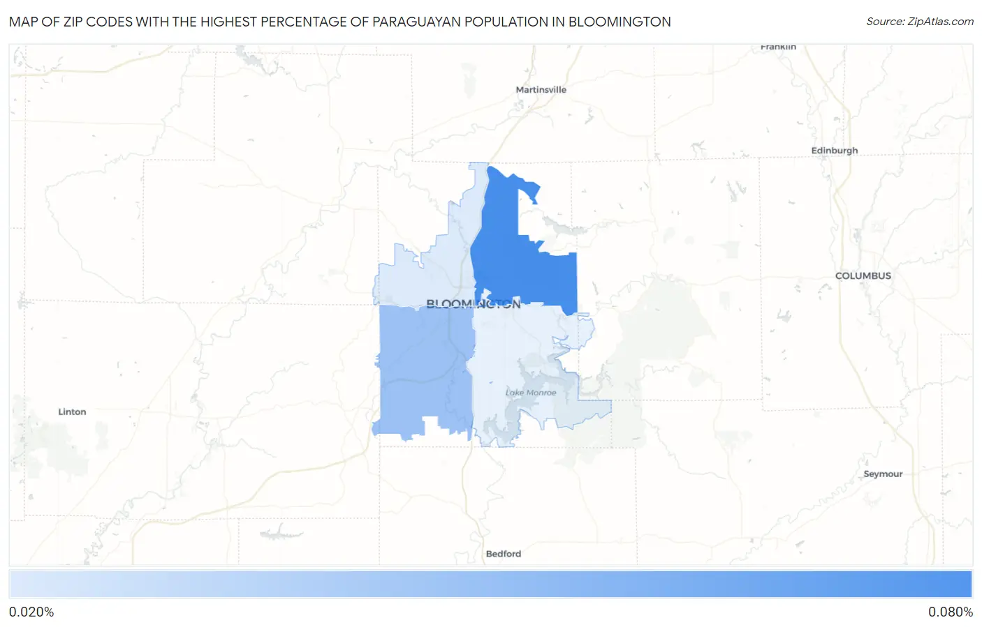 Zip Codes with the Highest Percentage of Paraguayan Population in Bloomington Map