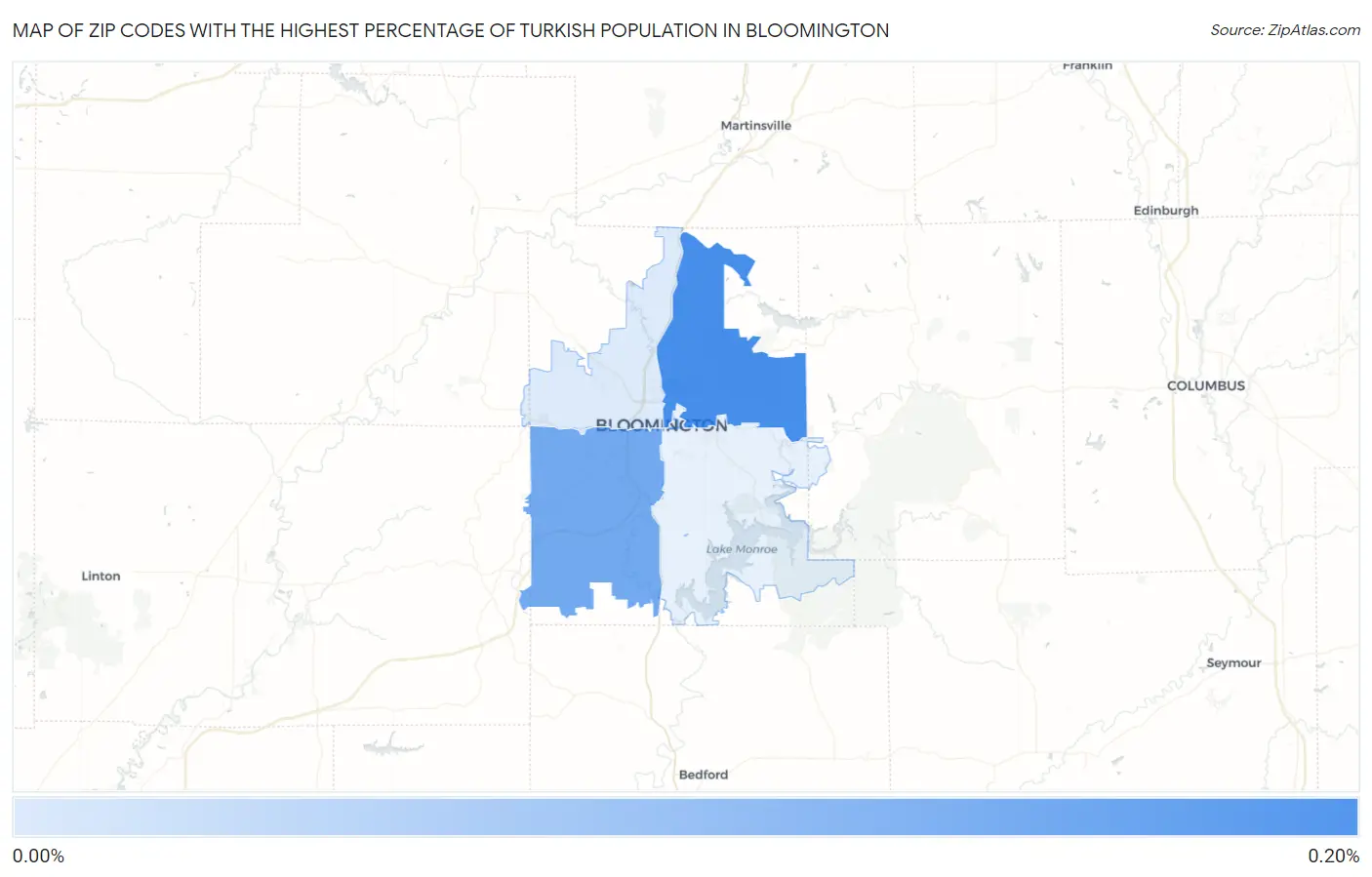 Zip Codes with the Highest Percentage of Turkish Population in Bloomington Map