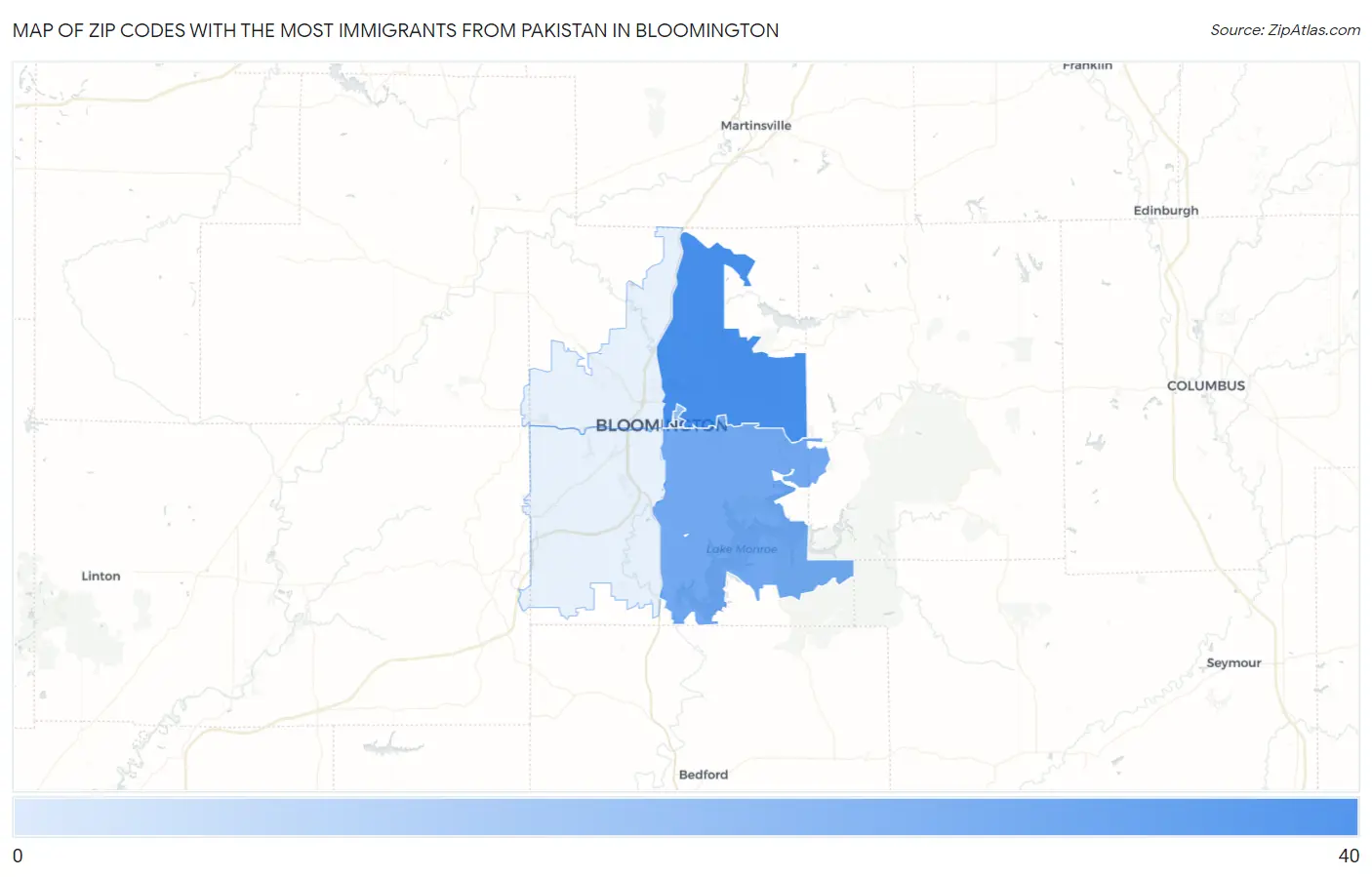 Zip Codes with the Most Immigrants from Pakistan in Bloomington Map