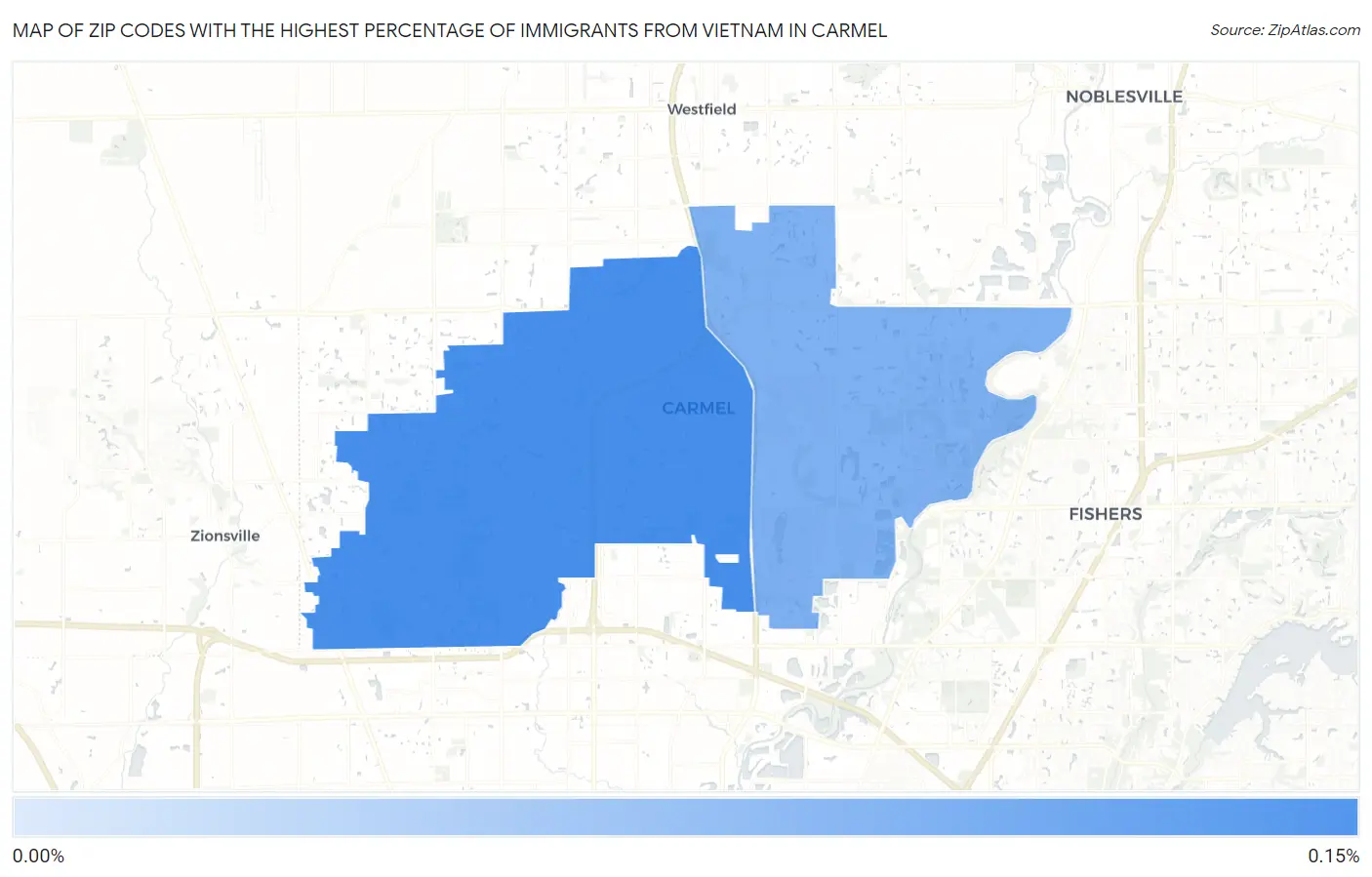 Zip Codes with the Highest Percentage of Immigrants from Vietnam in Carmel Map