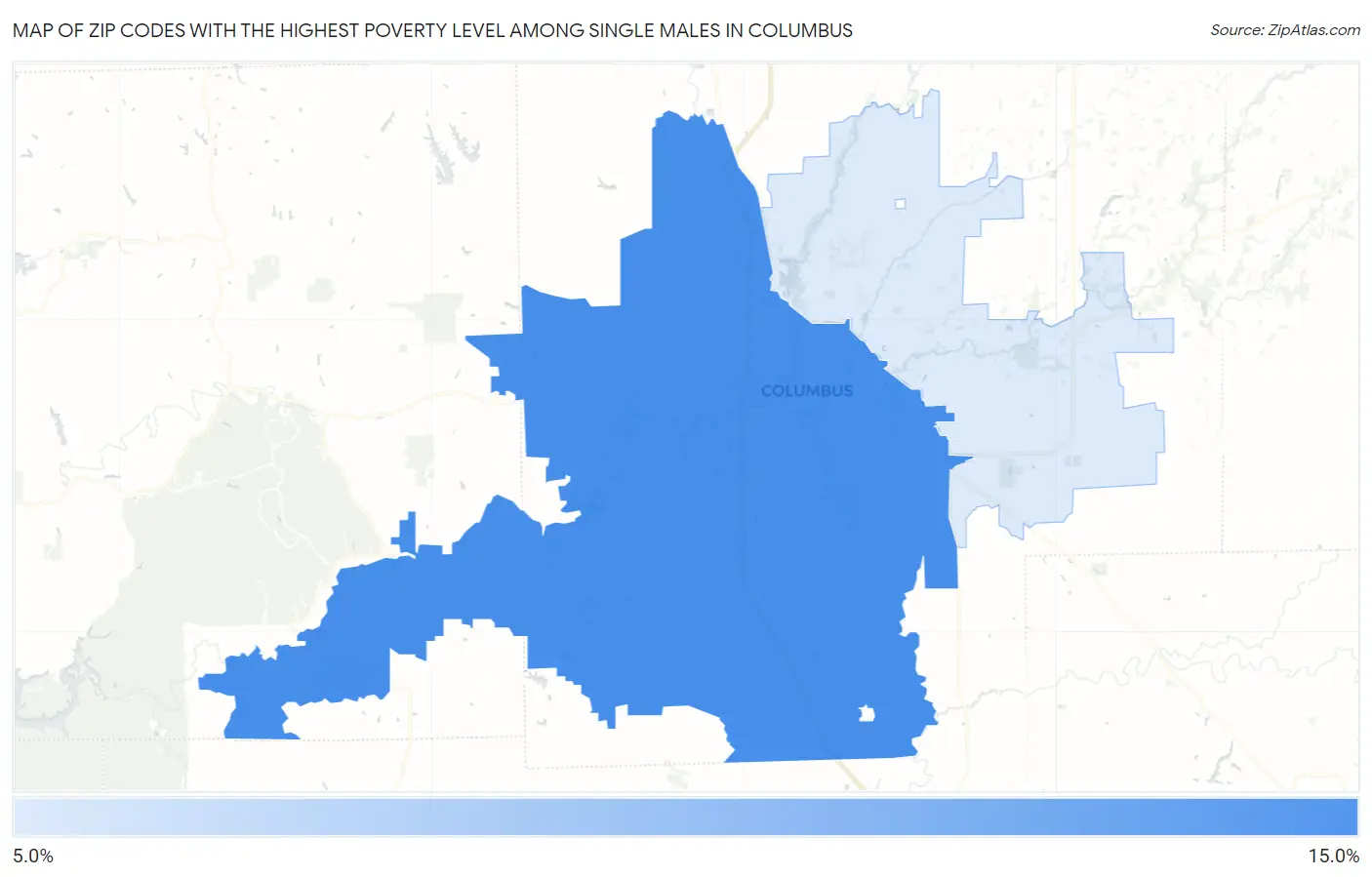 Zip Codes with the Highest Poverty Level Among Single Males in Columbus Map