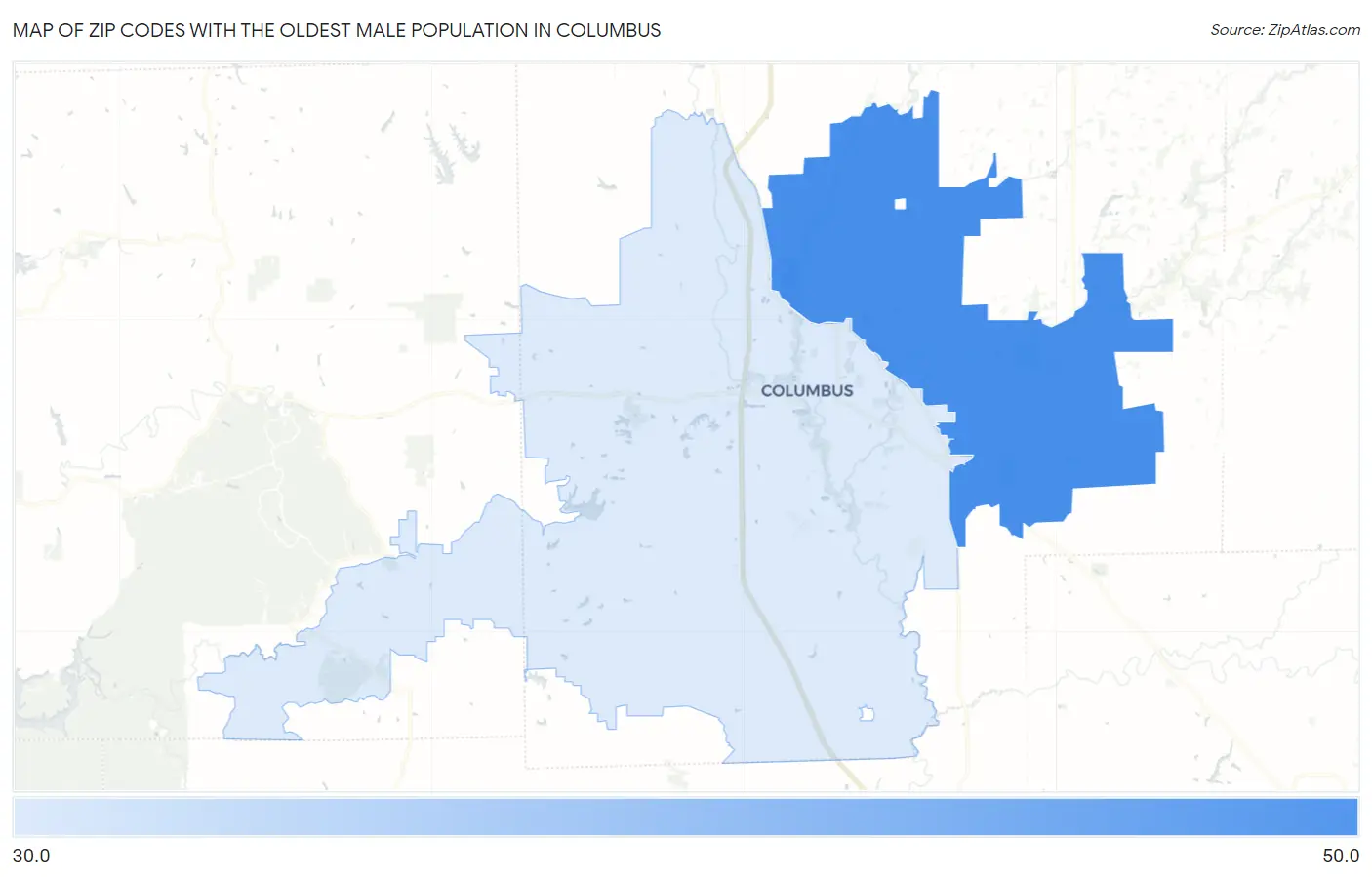 Zip Codes with the Oldest Male Population in Columbus Map