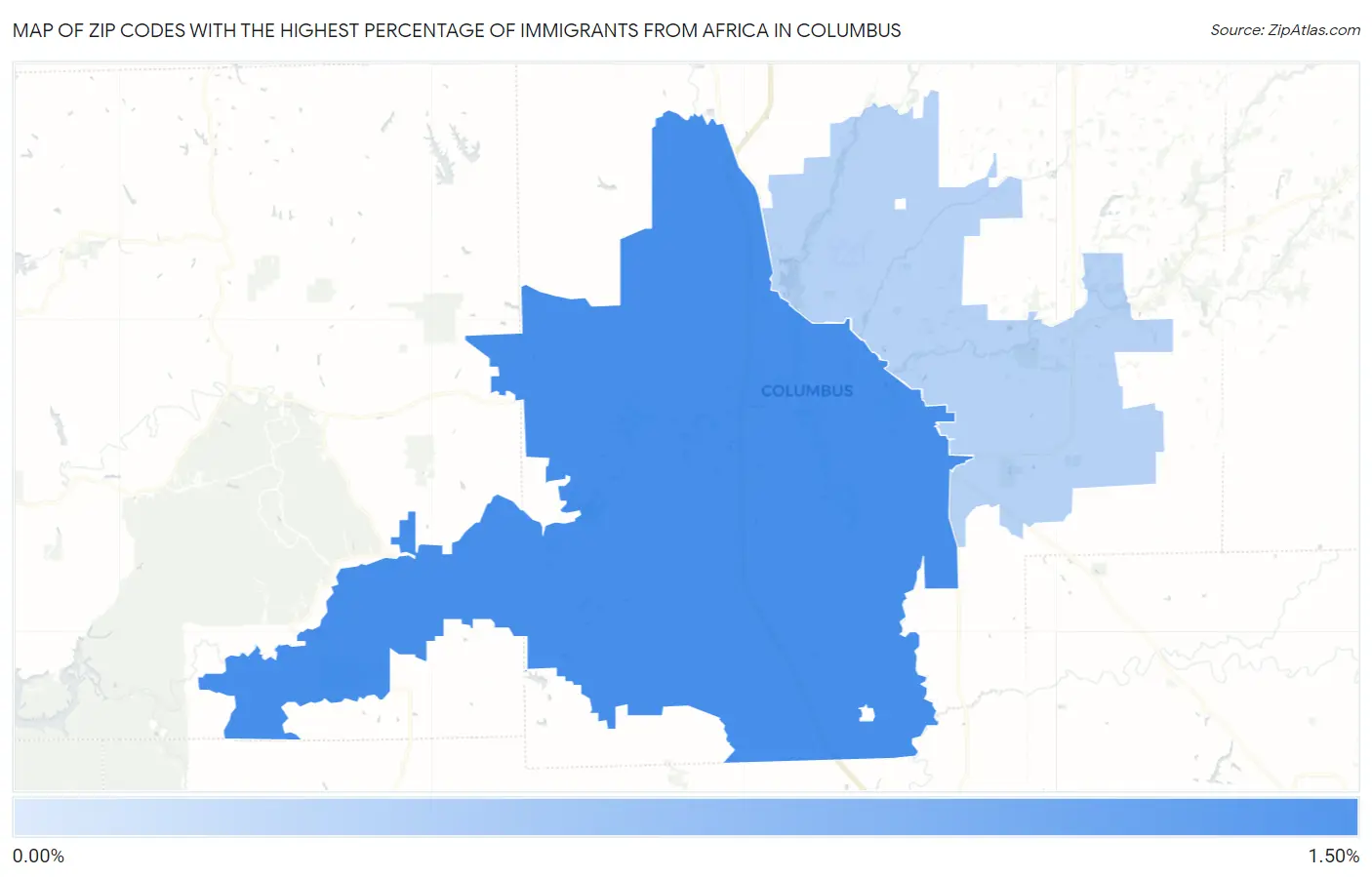Zip Codes with the Highest Percentage of Immigrants from Africa in Columbus Map