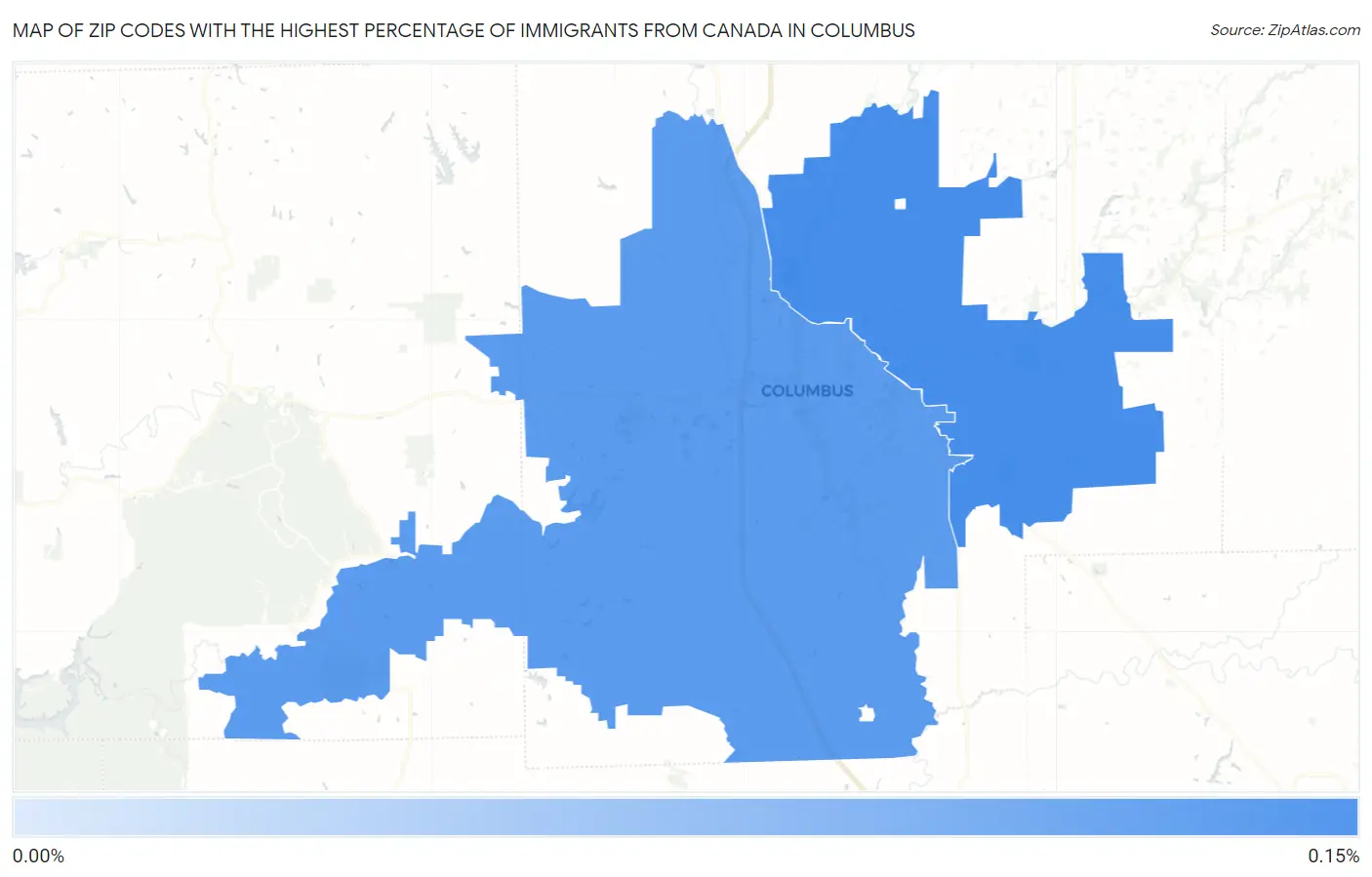 Zip Codes with the Highest Percentage of Immigrants from Canada in Columbus Map