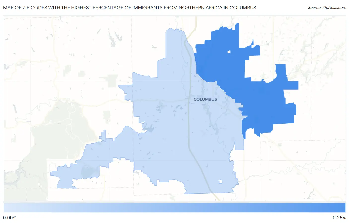 Zip Codes with the Highest Percentage of Immigrants from Northern Africa in Columbus Map