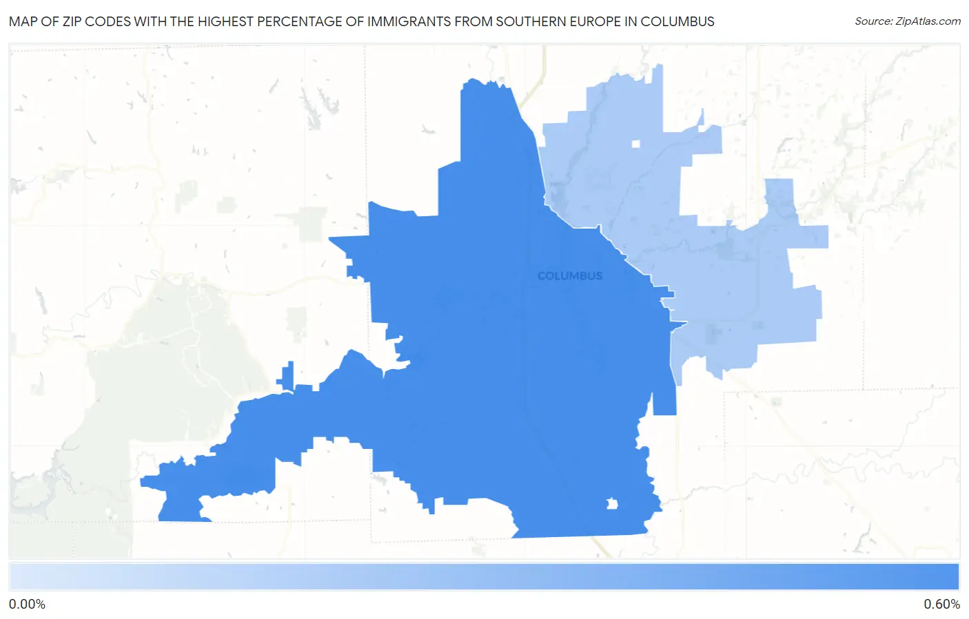 Zip Codes with the Highest Percentage of Immigrants from Southern Europe in Columbus Map