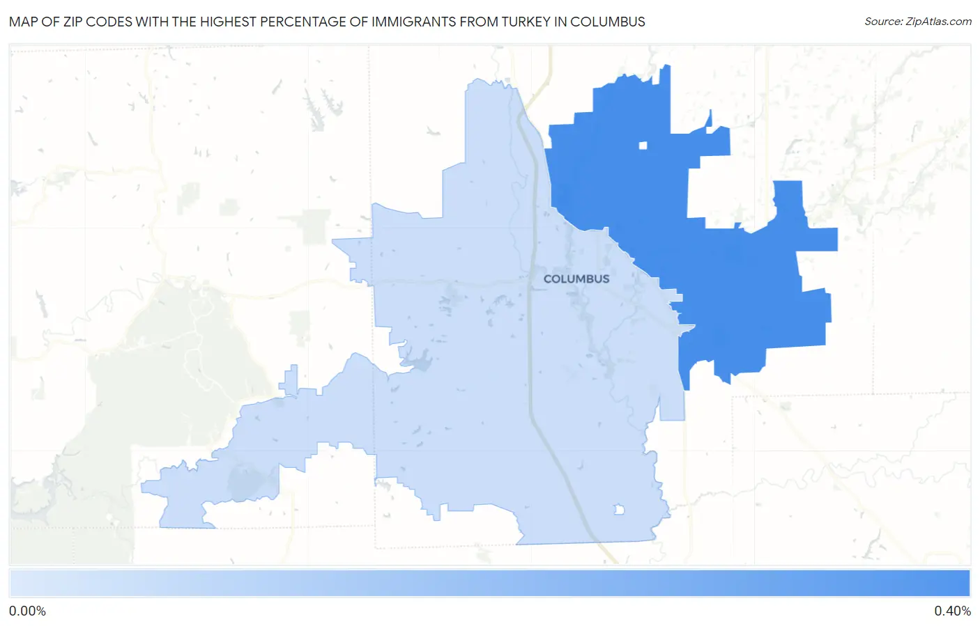 Zip Codes with the Highest Percentage of Immigrants from Turkey in Columbus Map