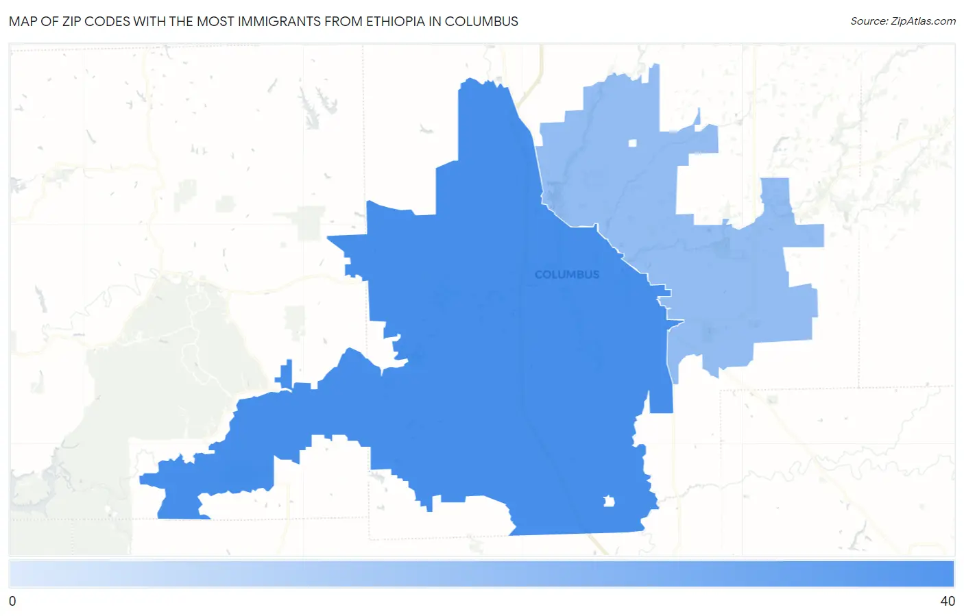 Zip Codes with the Most Immigrants from Ethiopia in Columbus Map