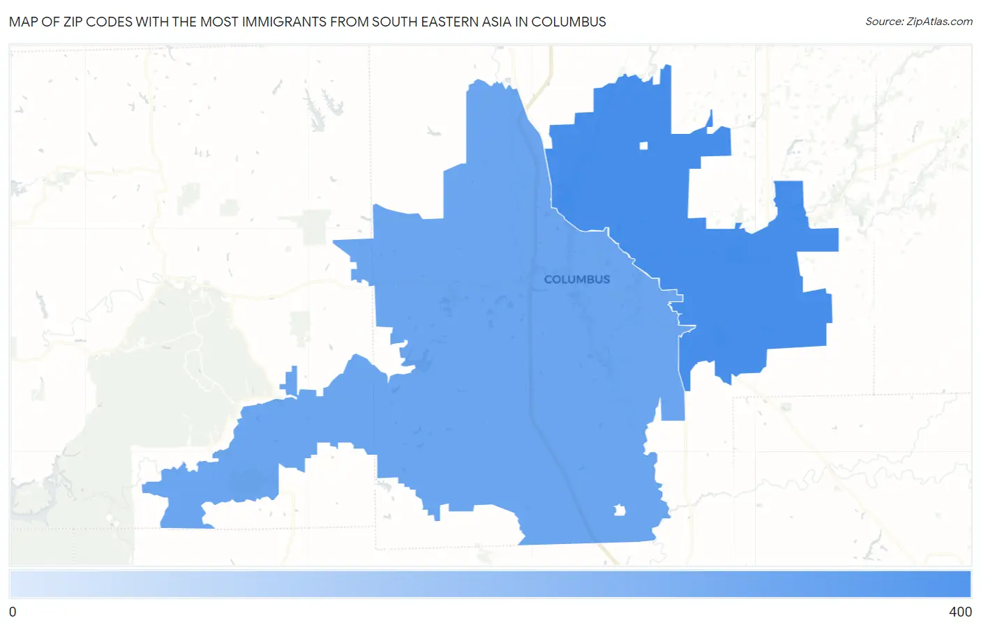 Zip Codes with the Most Immigrants from South Eastern Asia in Columbus Map