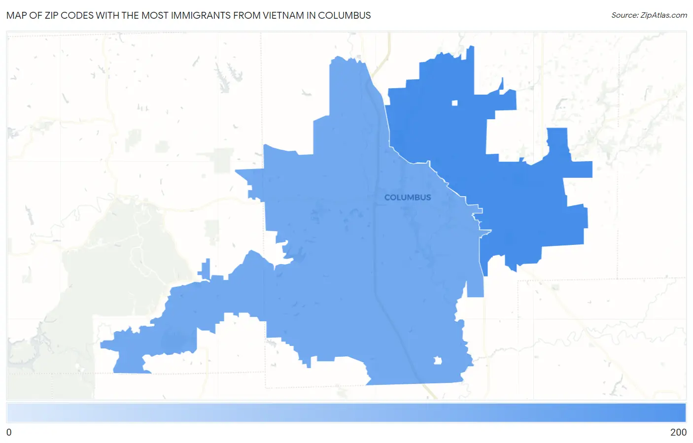 Zip Codes with the Most Immigrants from Vietnam in Columbus Map
