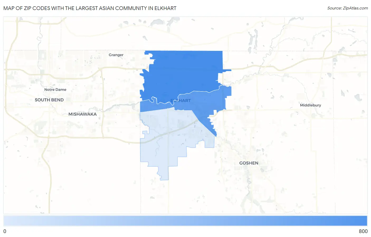 Zip Codes with the Largest Asian Community in Elkhart Map