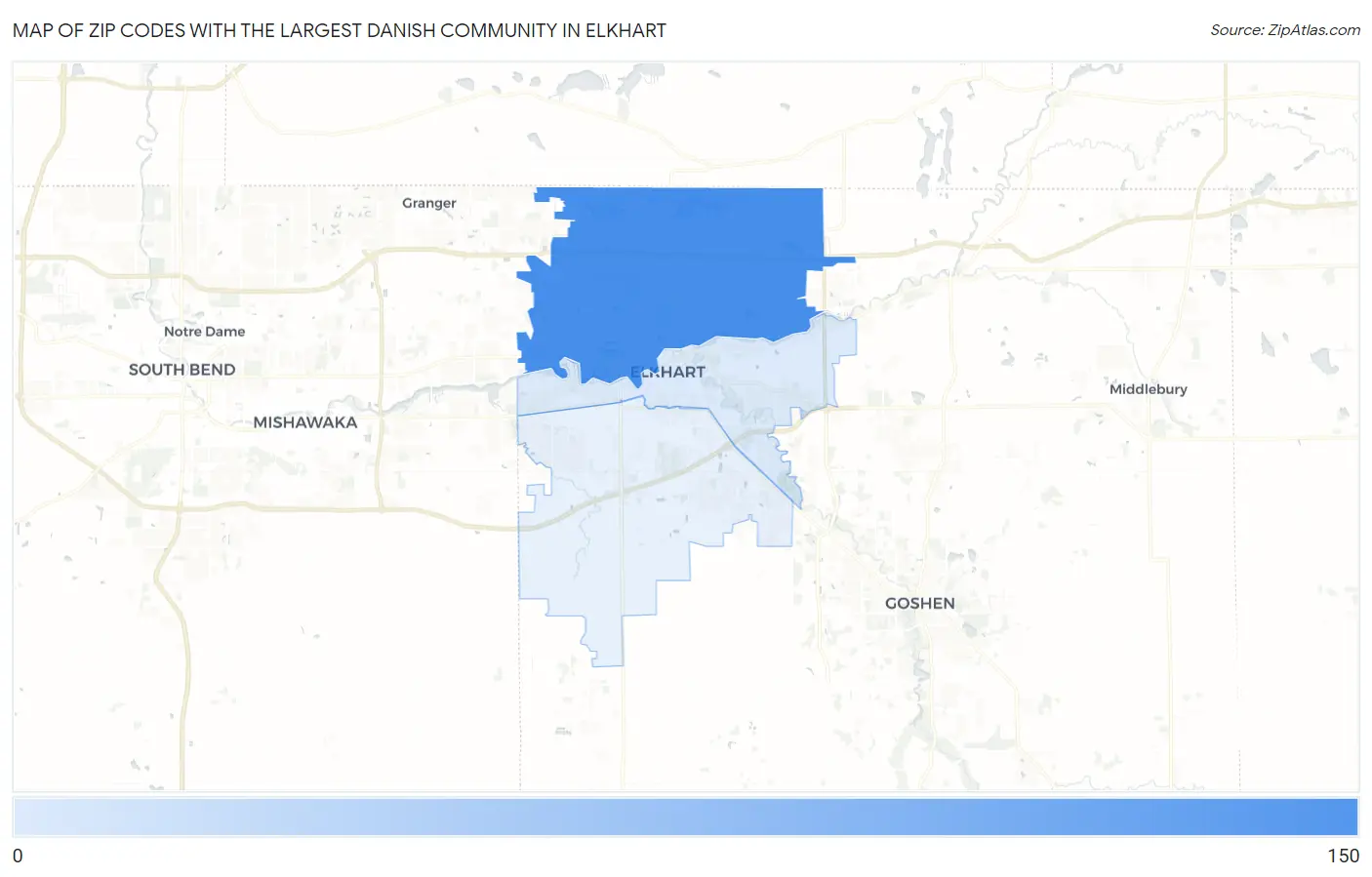 Zip Codes with the Largest Danish Community in Elkhart Map