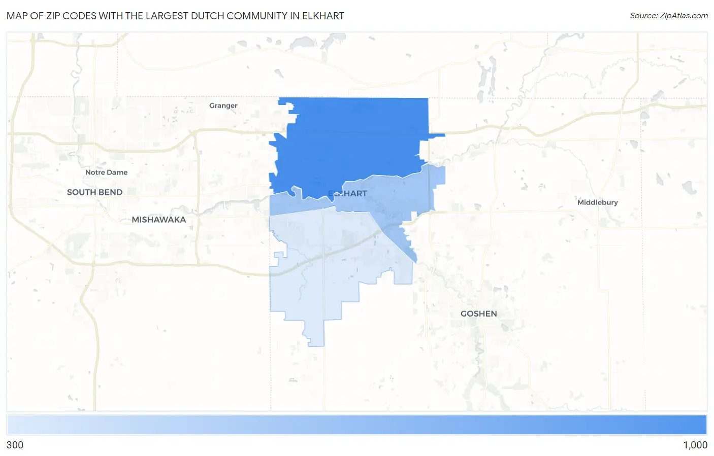 Zip Codes with the Largest Dutch Community in Elkhart Map