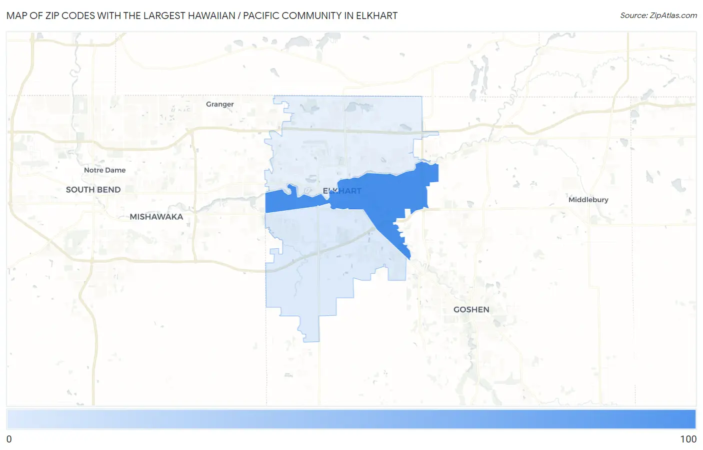 Zip Codes with the Largest Hawaiian / Pacific Community in Elkhart Map