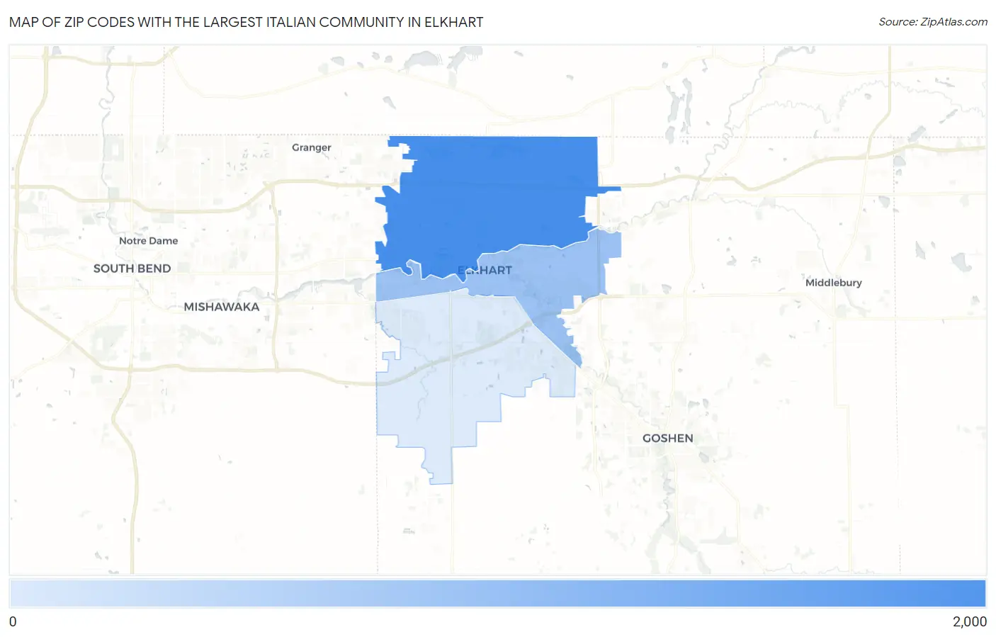Zip Codes with the Largest Italian Community in Elkhart Map