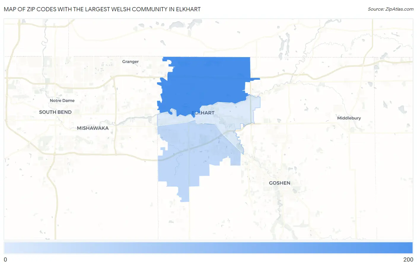 Zip Codes with the Largest Welsh Community in Elkhart Map