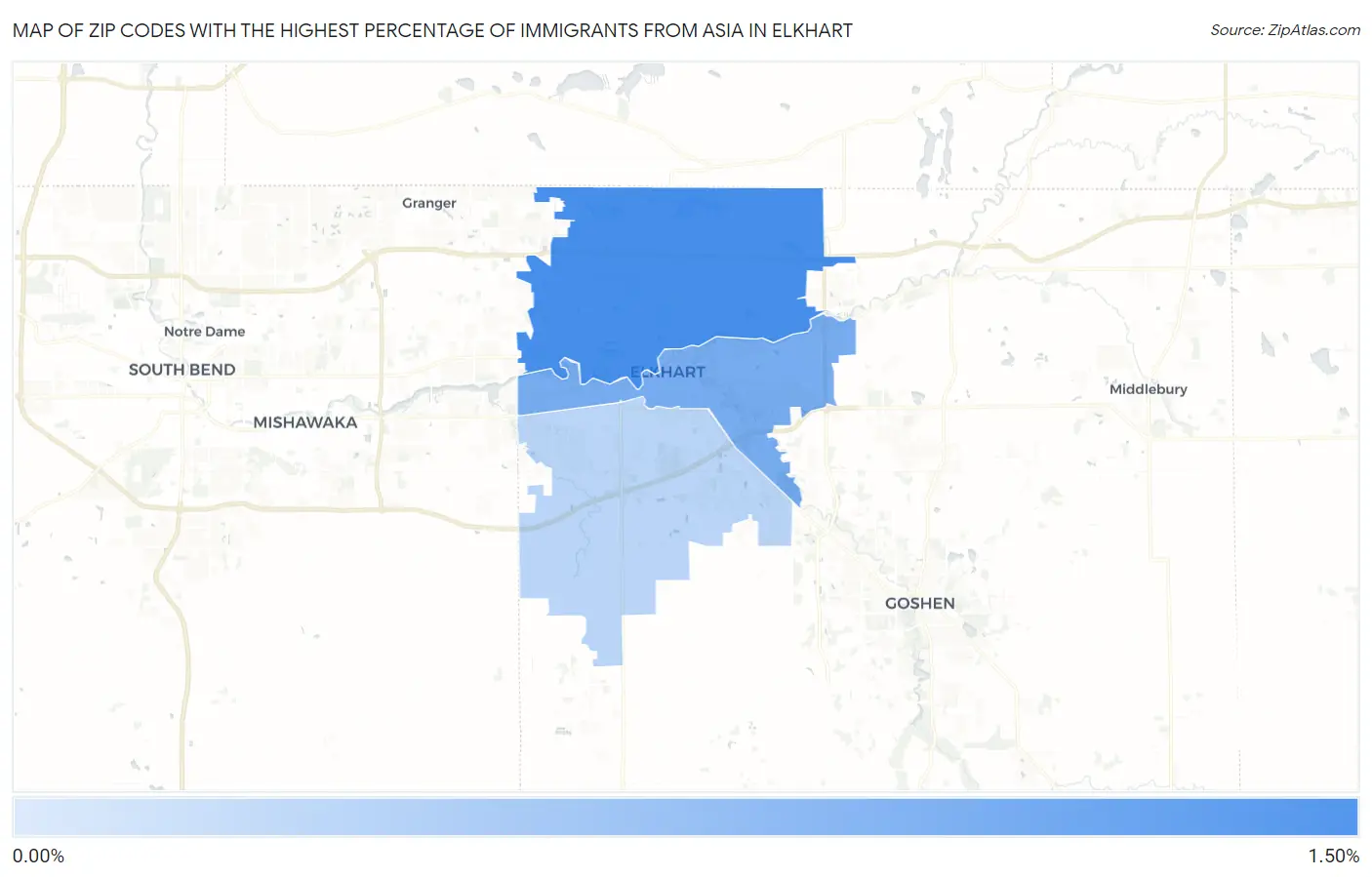 Zip Codes with the Highest Percentage of Immigrants from Asia in Elkhart Map